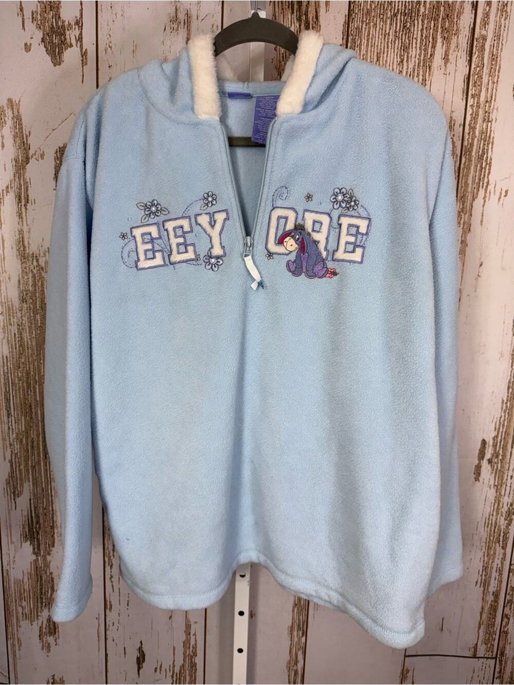Disney, Light Blue Eeyore Fleece Hoodie. Size Large. In excellent condition!